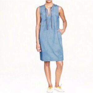 J. Crew Washed Chambray Tank Mini Dress Sleeveless Blue Size 12 100% Cotton